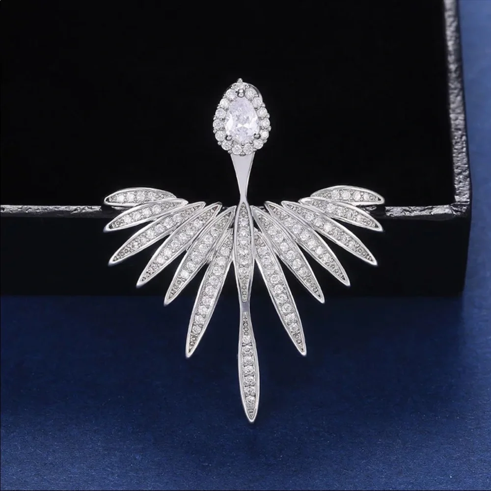 New 925 Silver Wings of Angel Diamond Stud Earrings - Picture 3 of 5